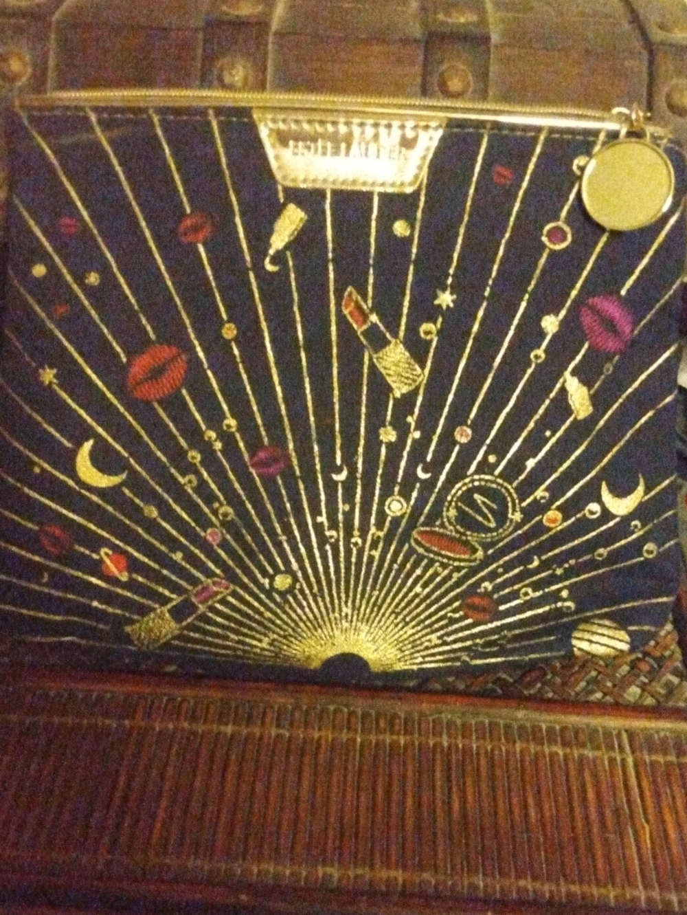 Estee Lauder Navy Cosmetic Pouch with Gold Embroidered Motif